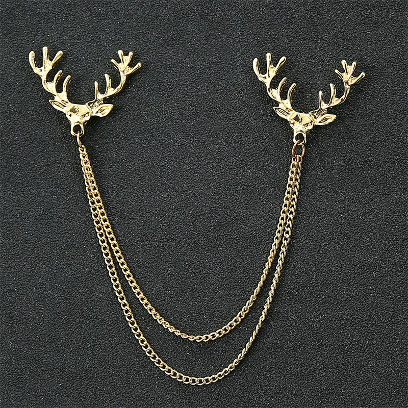 Fashion Simple Men's Chain Rudder Brooch - Golden Deer Head