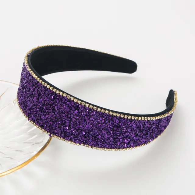 Shiny Diamond encrusted Wide brimmed Korean Style High Sense Face Wash Hair Band Purple - Shop at LoveMi