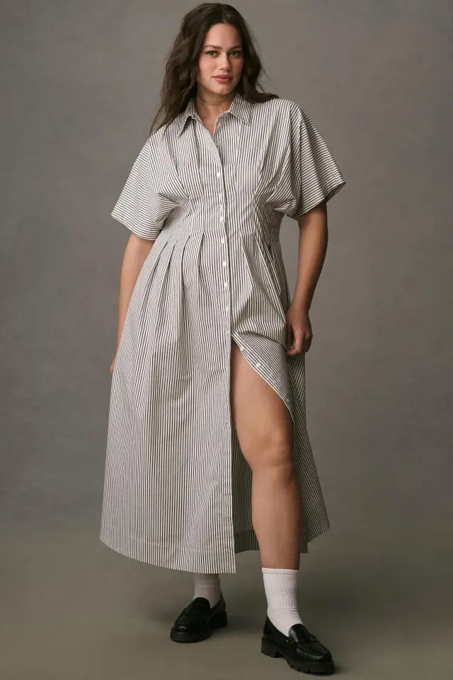 Waist controlled Slim Fit Slimming Dress Long Shirt Black And White Stripes - Shop at LoveMi