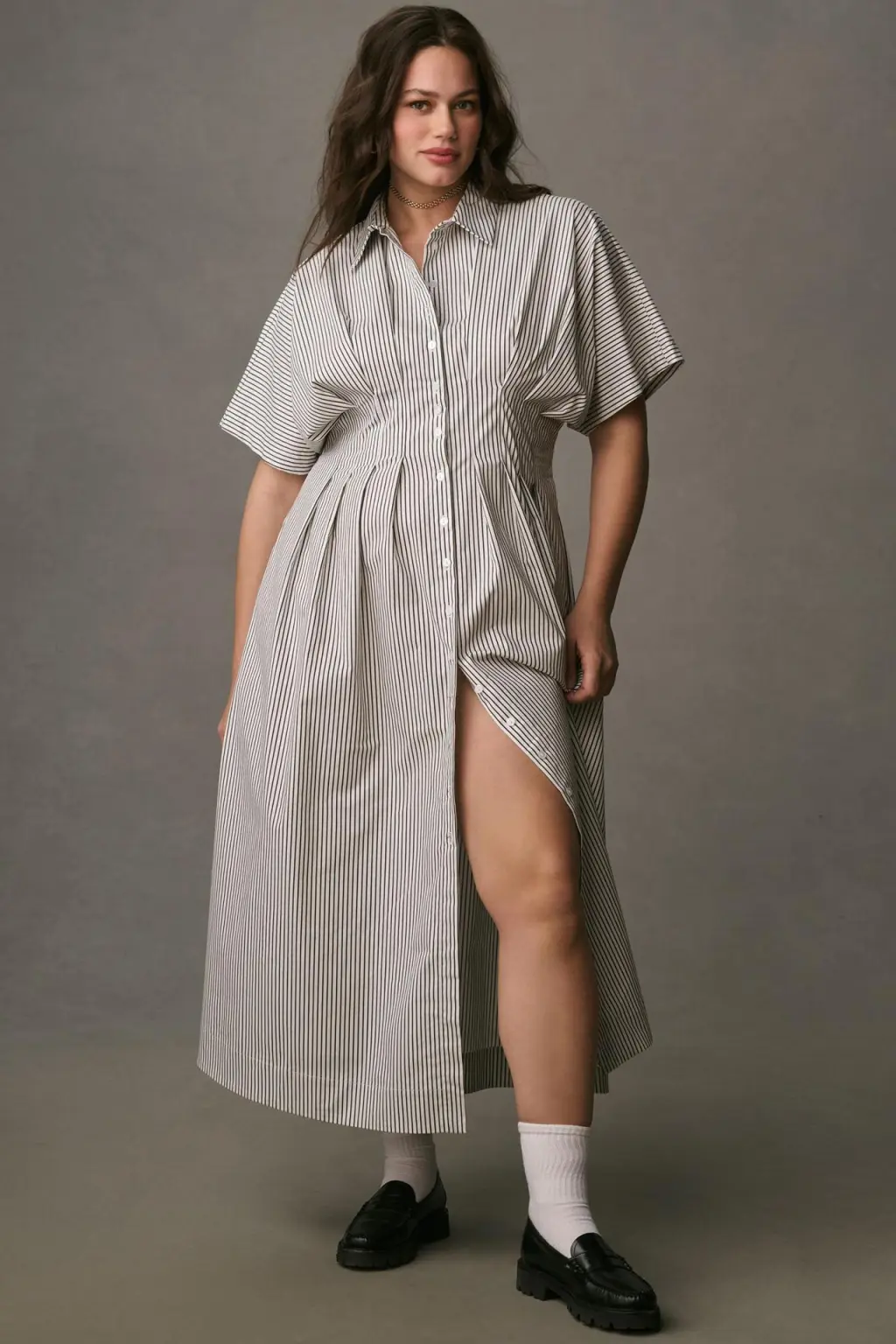 Waist-controlled Slim Fit Slimming Dress Long Shirt - Black And White Stripes