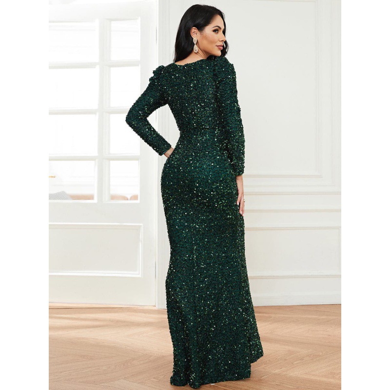 Sequin Long-Sleeve Long Dress, picture 3 of 9