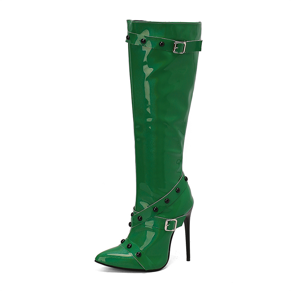Womens Stiletto Heel Rivet Long Boots