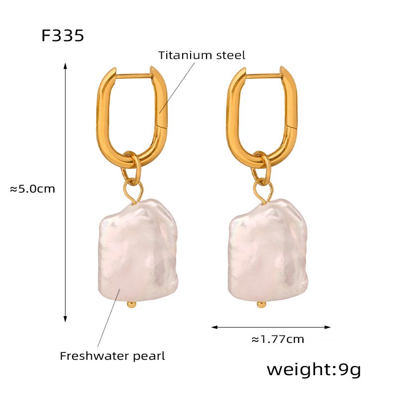 Retro Affordable Luxury Personality Titanium Steel Gold-plated Irregular Pearl Earrings
