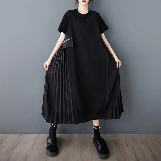 Women's Stitching Temperament Short Sleeve Dress Black - Shop at LoveMi
