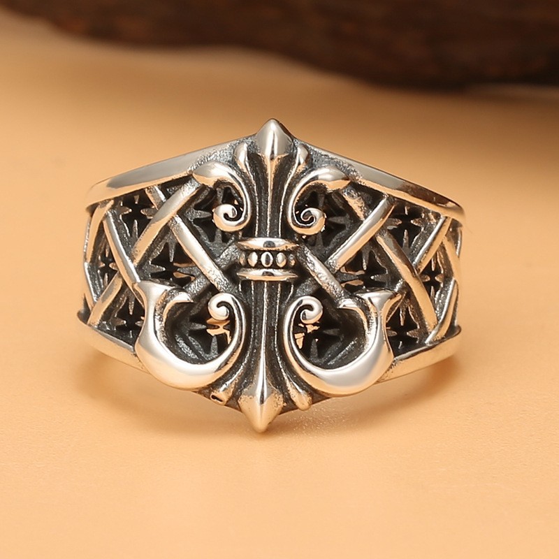 Boat Anchor Open Ring Checkered Design Mechanical Vintage Style For Men