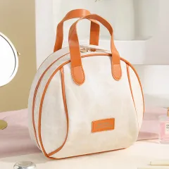 Pu Portable Shell Cosmetic Good-looking Expansion Portable Storage Wash Bag - Beige - View 1
