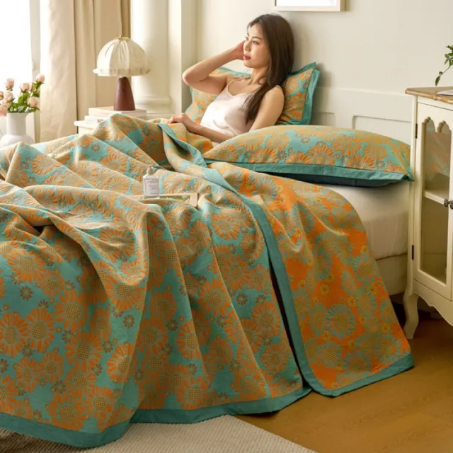 Cotton Colored Mesh Double Layer Summer Quilt Multifunctional Sunflower Garden Green - Shop at LoveMi