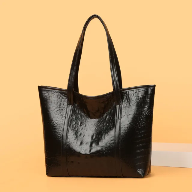 Women's Soft Leather Portable Large Capacity Shoulder Bag Black - Shop at LoveMi