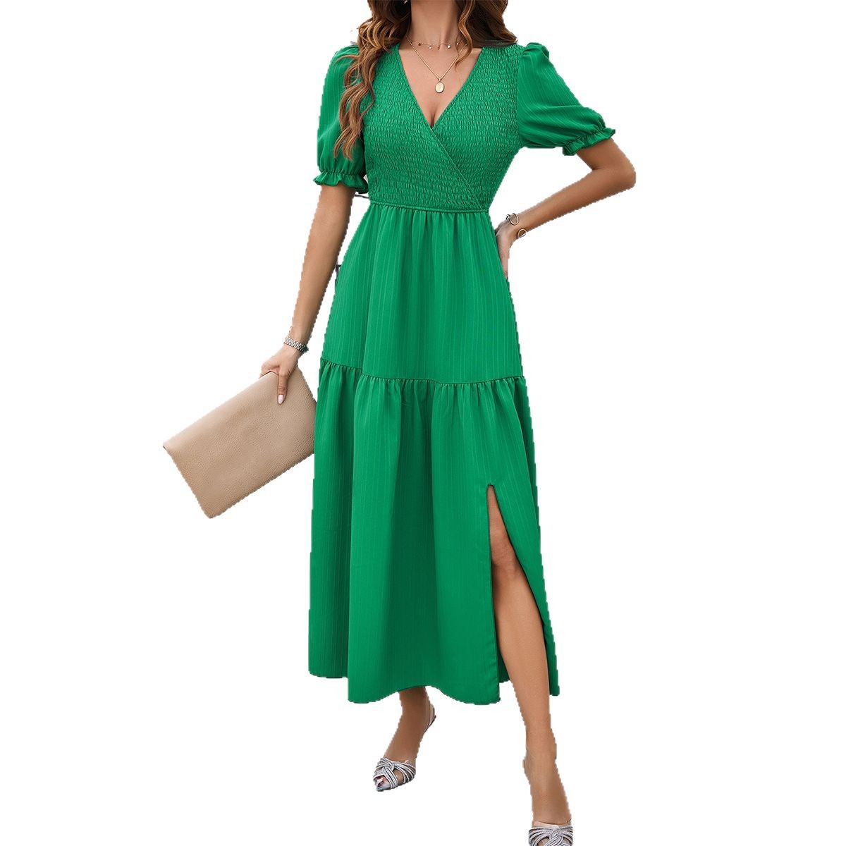 Holiday Casual Style High Waist Beveled Dress Women's Clothing