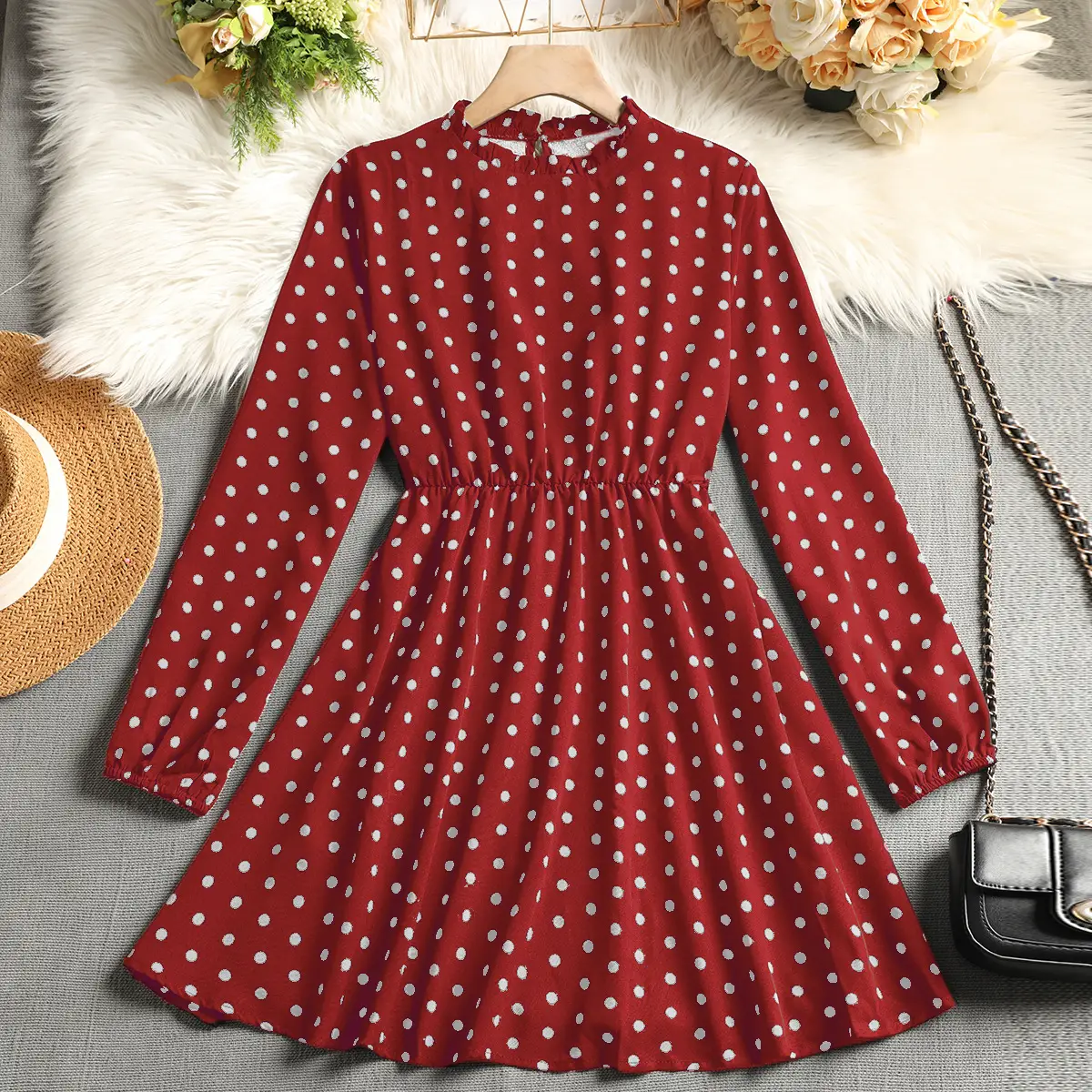 Women's Waist-cinching Long-sleeve Casual Maxi Dress