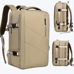 Large Capacity Backpack Business Scalable Computer Bag - Khaki - View 1