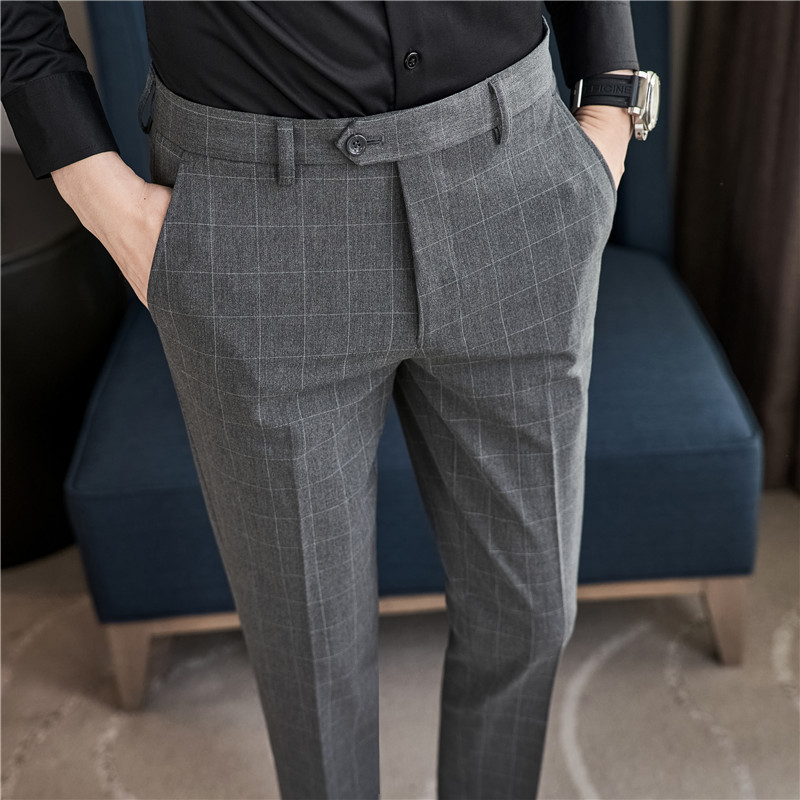 Textured Plaid Dress Pants In A Korean-style Slim-fit