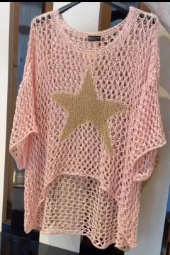 Five-Star Round Neck Sweater Women's Three-quarter Sleeve Top - Lotus Root Color-M - View 1
