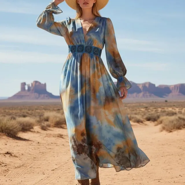 Women's Printed Long Sleeve Dress Blue - Shop at LoveMi