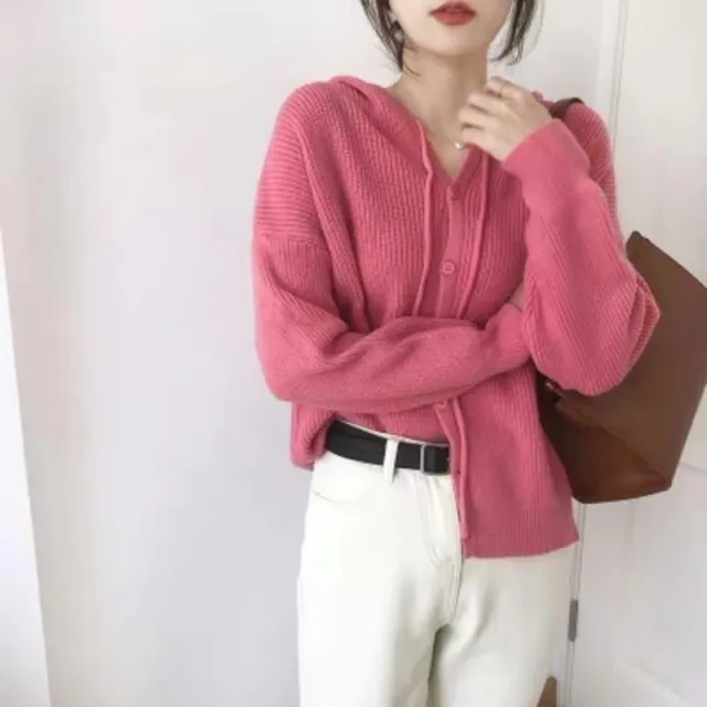 Hooded Sweater Women's Design Long Sleeve Wear Soft Glutinous Pink - Shop at LoveMi
