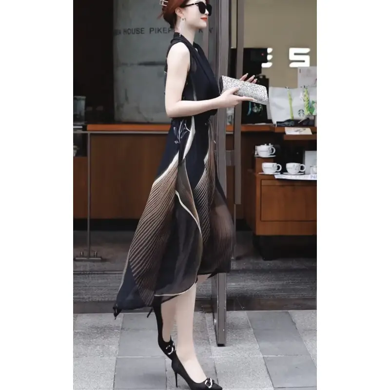 Ladies Two-piece Set Dress Simple Sleeveless Collar Casual