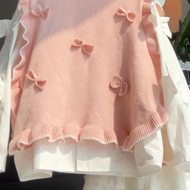 Gentle Three dimensional Flower Round Neck Knitted Women White Top - Shop at LoveMi