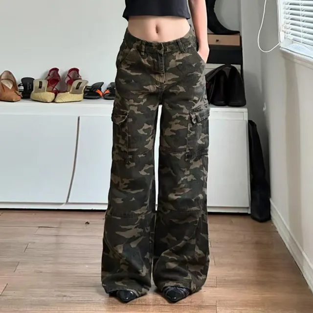 Loose Camouflage Workwear With Pocket Jeans Camouflage Color L - Shop at LoveMi