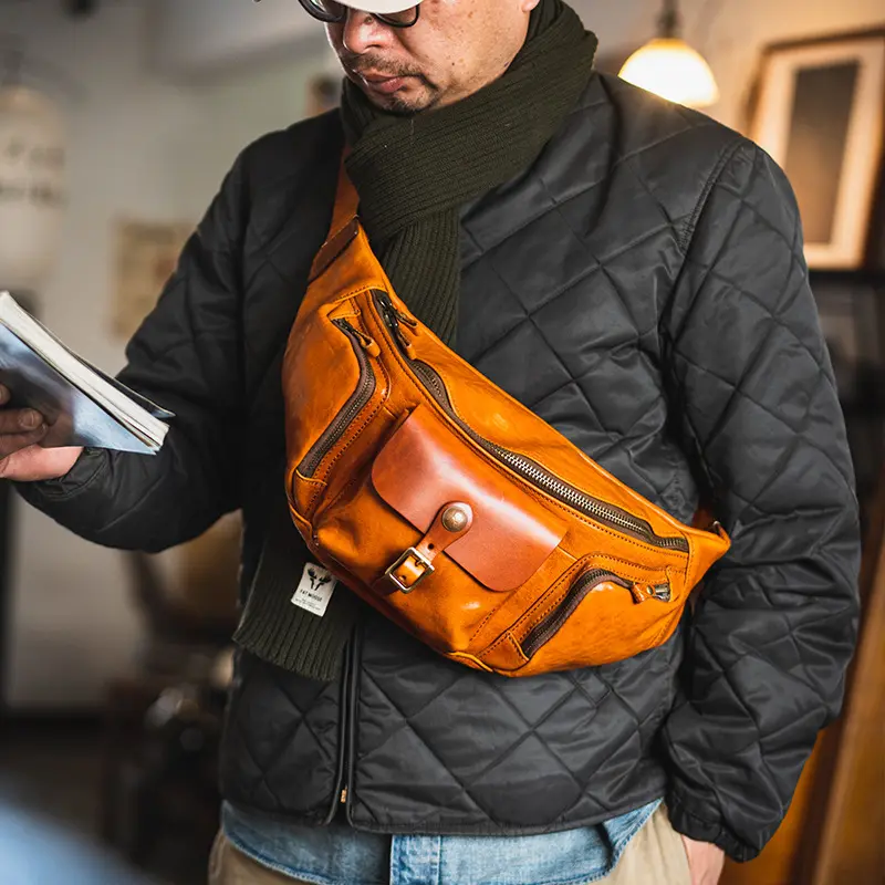 Handmade All-leather Chest Bag Retro Classic Style