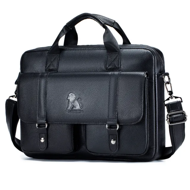 Cowhide Men's Briefcase Business Large Capacity Handbag Black - Shop at LoveMi