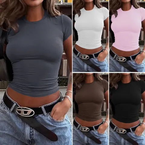Spring and Summer Solid Color Top Waist Trimming Short
