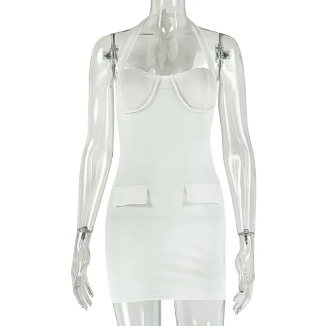 Lady's Solid Color Fashionable Halter Backless Dress White - Shop at LoveMi