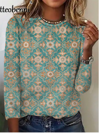 Comfortable Casual And Relaxed-fit With A 3D Print Cozy Sporty Long-sleeve Crew-neck T-shirt