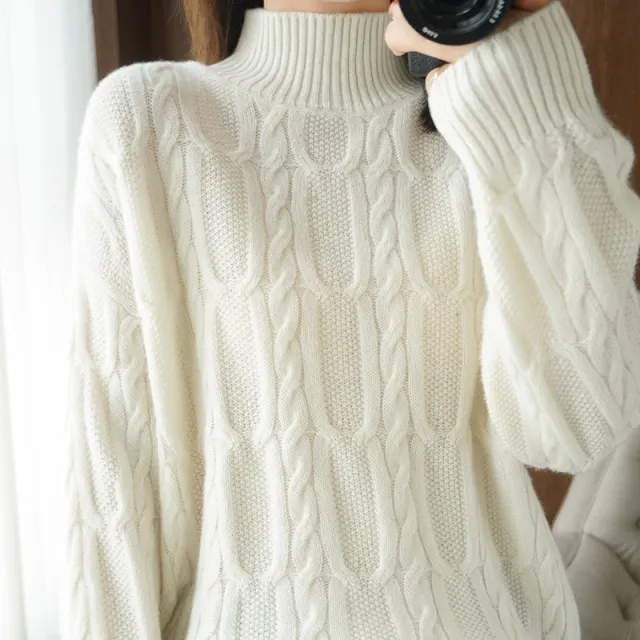 Women's Autumn And Winter Pullover High Collar Woolen Sweater Milky White - Shop at LoveMi