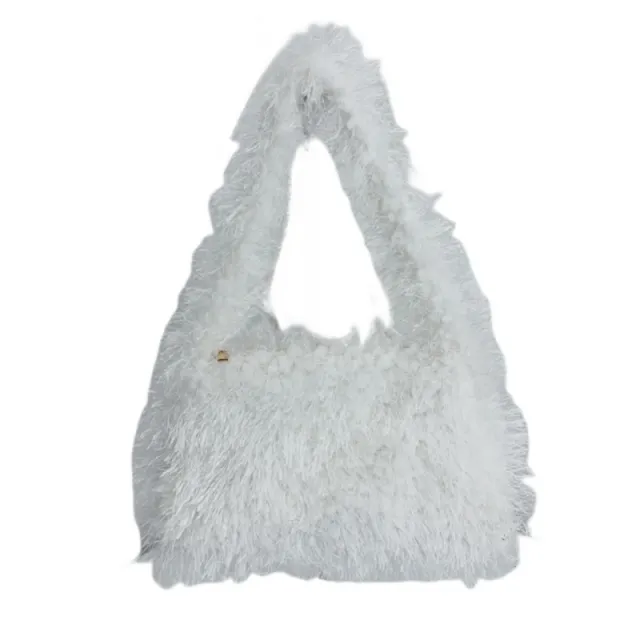Fashionable And Versatile Candy Colored Hand held Single Shoulder Tassel Bag White - Shop at LoveMi