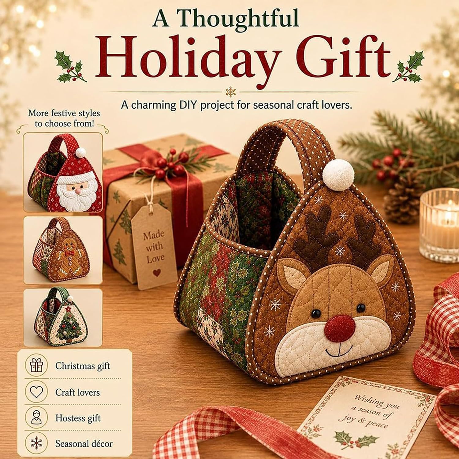 Christmas Character Quilted DIY Fabric Storage Basket Kit