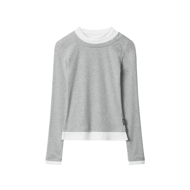 American Style Contrast Color Matching Round Neck Long Sleeve Flower Gray - Shop at LoveMi
