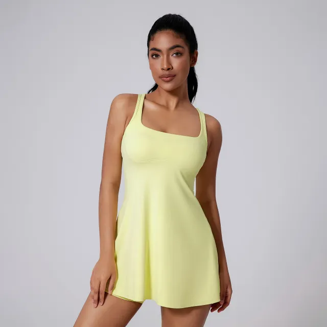Two piece Set Sports Dress Leggings Tennis Skirt Ice Lemon - Shop at LoveMi