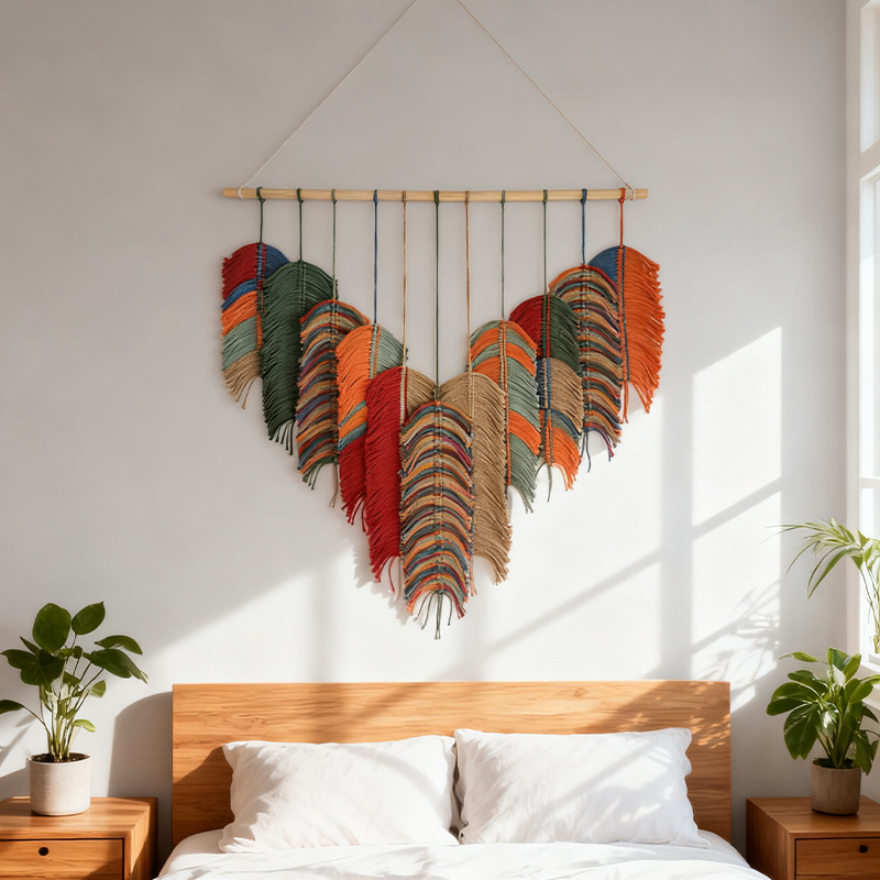 Handwoven Decorative Tapestry With Colored Leaves