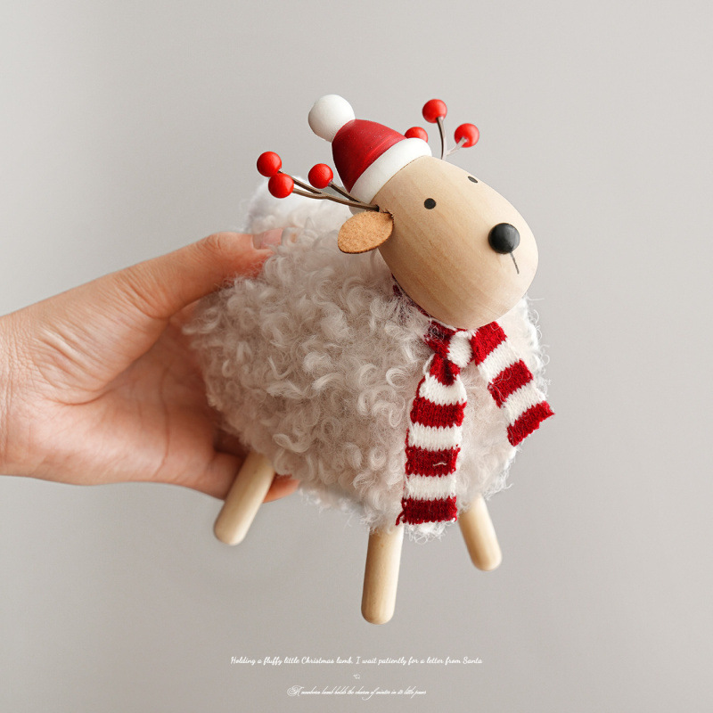 Christmas wooden scarf lamb ornament (woolen bell lamb)