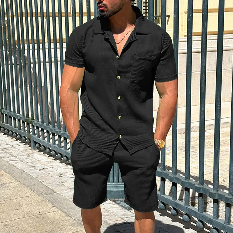 Men's Lapel Cardigan Shorts Suit Summer Solid