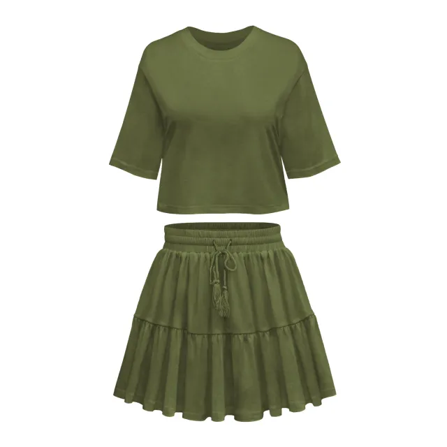 Short Sleeve Loose Crew Neck Top Suit Army Green - Shop at LoveMi