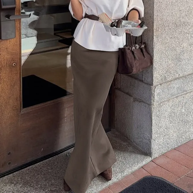 Ladies' Mid length Slit Fishtail Skirt Light Brown - Shop at LoveMi