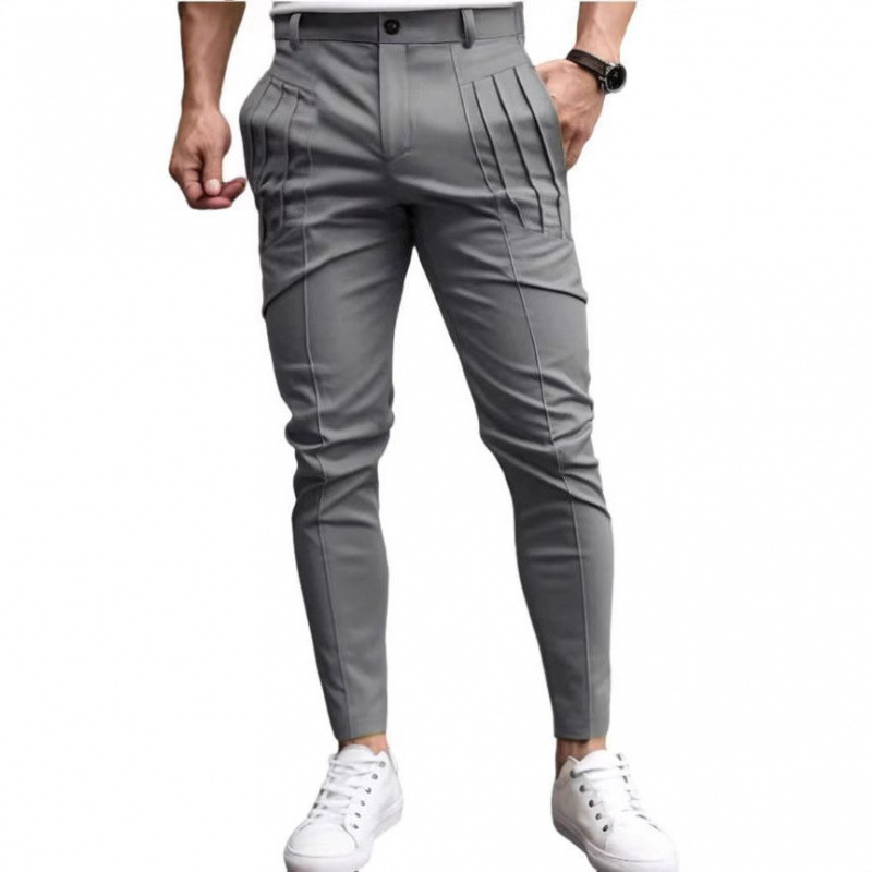 Men's Solid-Colored Dress Pants Casual Pants Slim-Fit