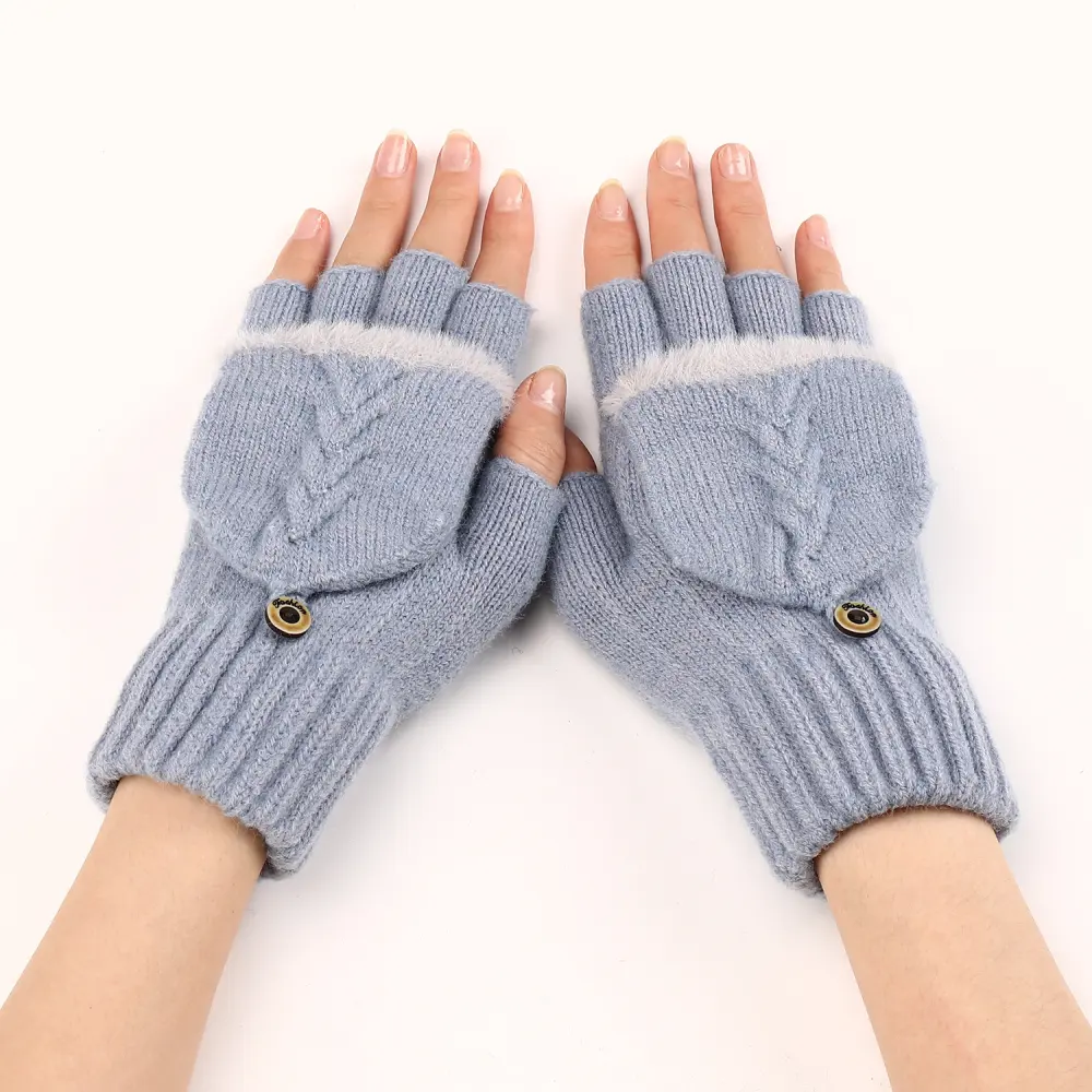Wool Fingerless Gloves Women's Warm Fashionable Knitted Half Finger