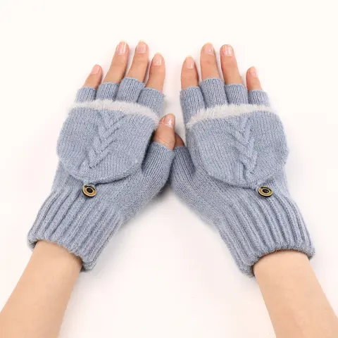 Wool Fingerless Gloves Women's Warm Fashionable Knitted Half Finger