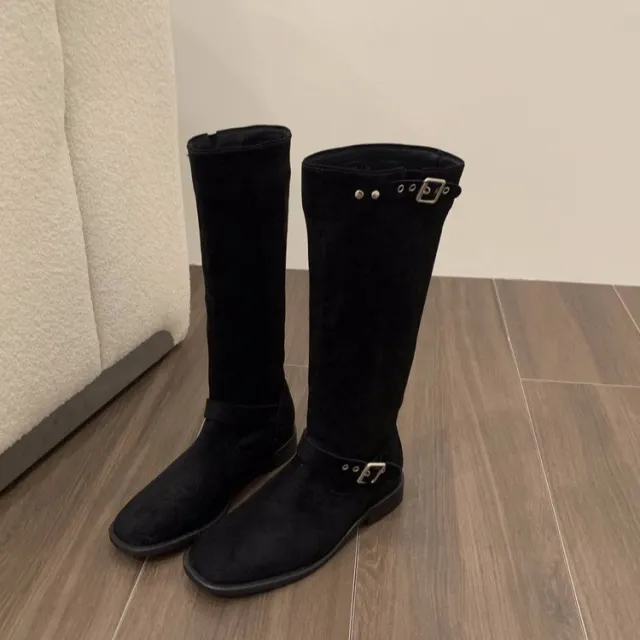 Retro Fashion Below The Knee Boots Ladies Black - Shop at LoveMi
