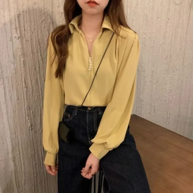 Niche Loose Outer Wear All matching Long Sleeve Top Yellow - Shop at LoveMi