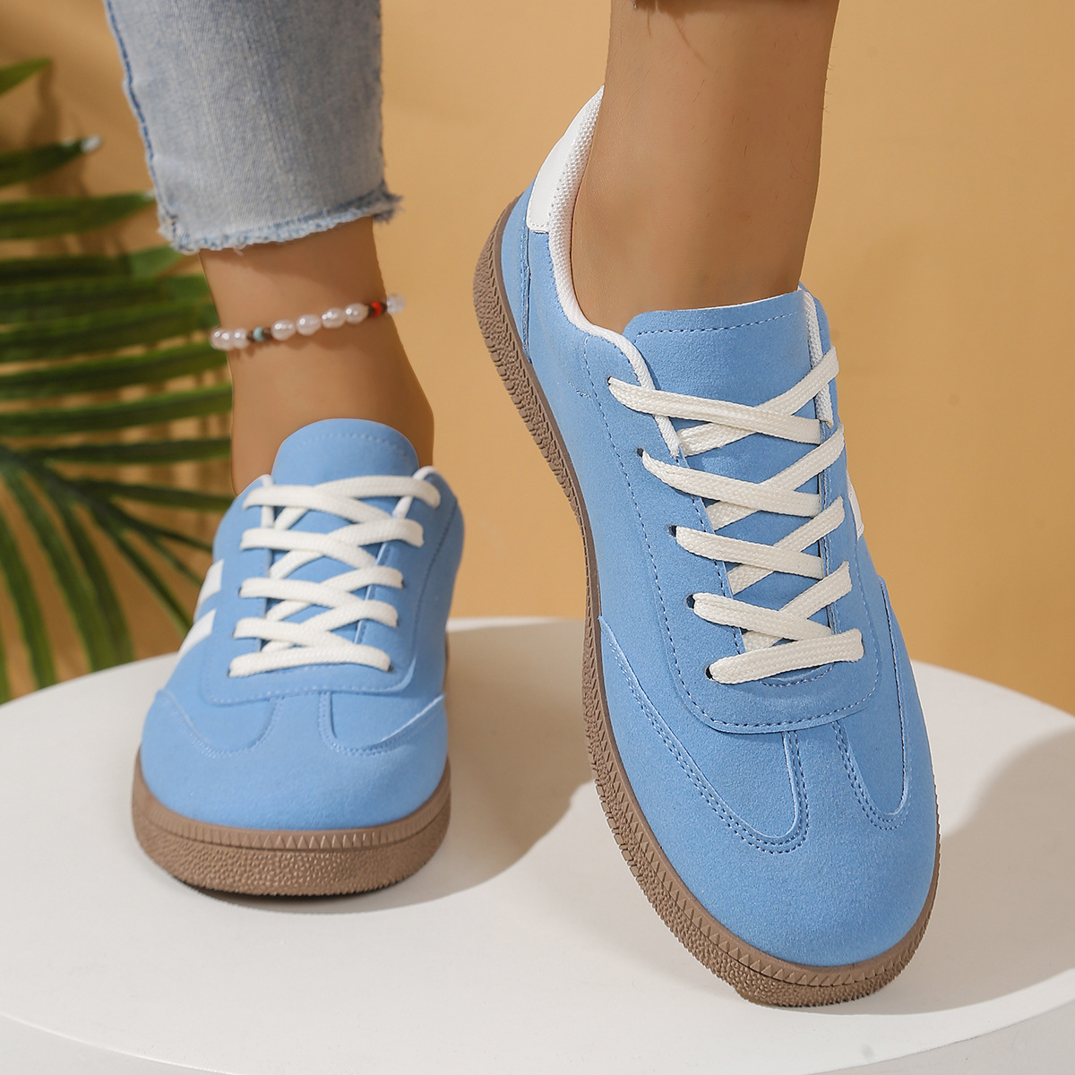 Womens Blue Personalized Derbies Versatile Casual Shoes Flat-soled Womens Footwear