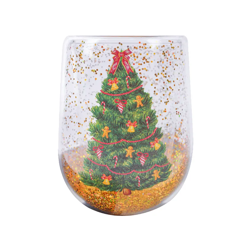 Christmas Tree Cups Heat Resistant Double Layer Flowing Sequins Christmas Cup Household Handwork Cartoon Christmas Trees Tumbler Kitchen Gadgets – image 7