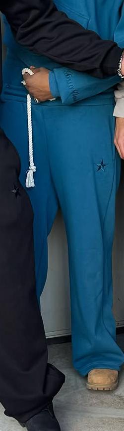 Trendy Double-waist Five-pointed Star Embroidery Couple Simple Casual Fake Two-piece Wide-leg Sweatpants