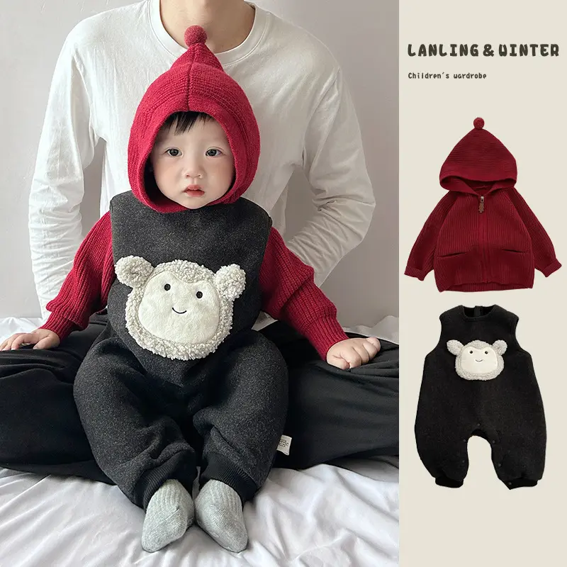 AutumnWinter Fleece-Lined Hooded Jumpsuit