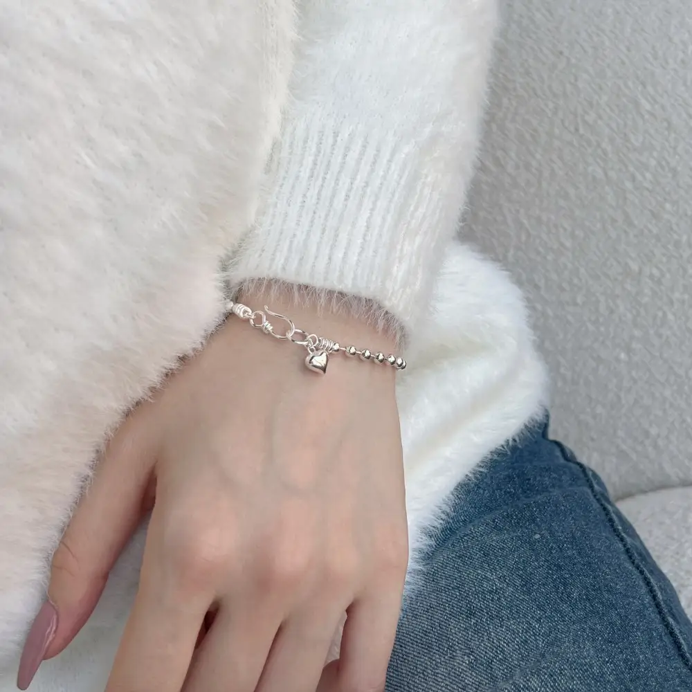 S925 Sterling Silver Bracelet For Women Ball Bead Chain Design Love