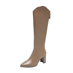 Fashion Personality Pointed Toe Long Boots Women - Milk Tea Color Single Lining-4 - View 1