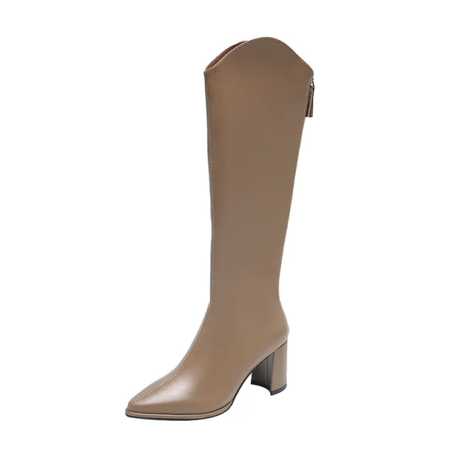Fashion Personality Pointed Toe Long Boots Women Milk Tea Color Single Lining 4 - Shop at LoveMi