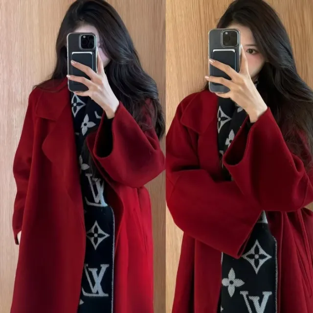 New Year Wool Coat With Down Liner For Women Long Style Outerwear Red - Shop at LoveMi